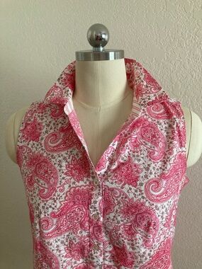Talbots Pink and White Paisley Sleeveless Non-Iron Button-Down